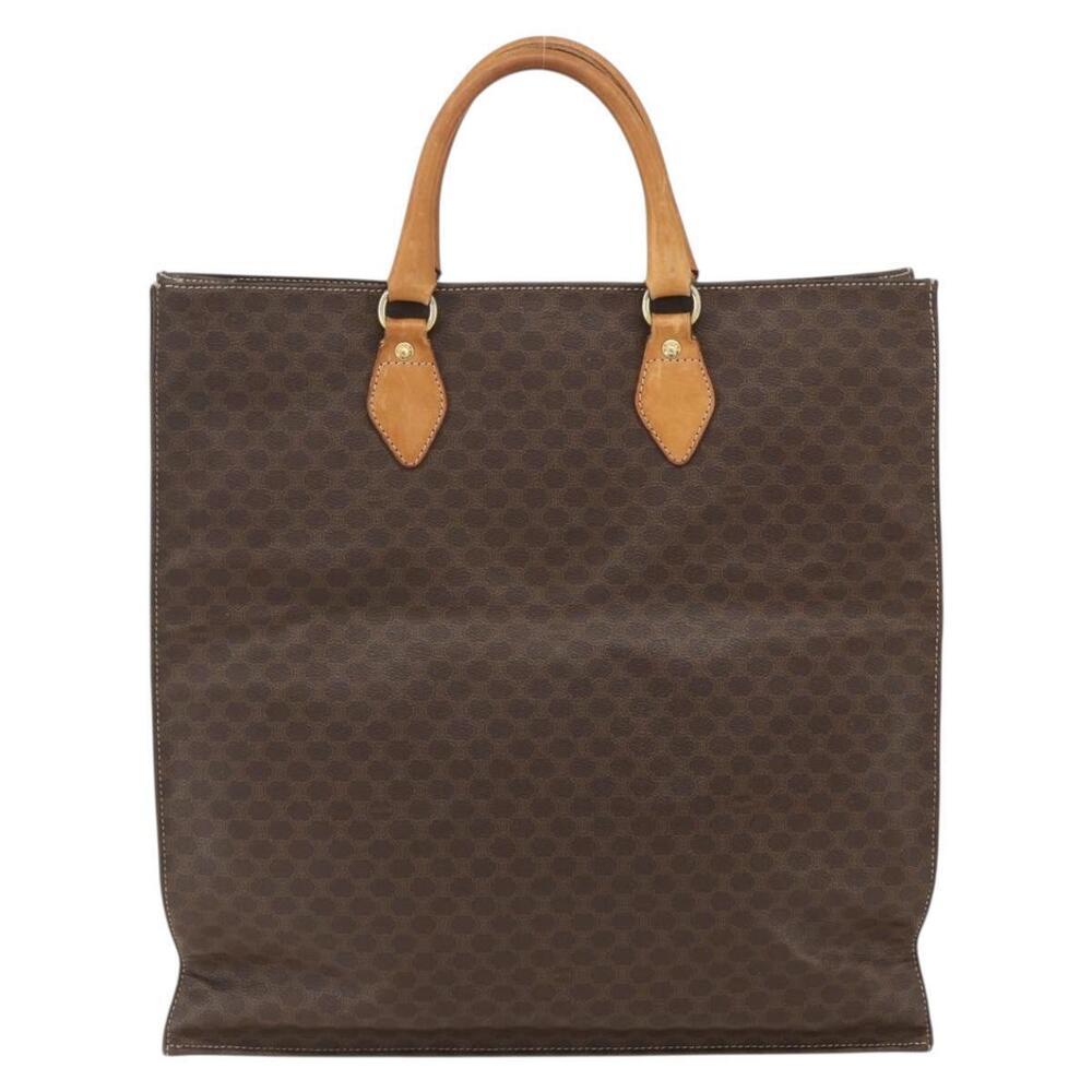 CELINE Macadam Canvas Hand Bag PVC Leather Brown Gold Auth gh1448 - Picture 2 of 16